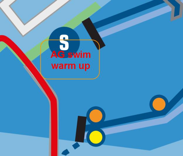 Race day Details Swim Warm Up AG athletes do have the ability to do a swim warm up behind the start pontoon. Athletes have to be out of the water minimum 30 minutes before the start of their wave.