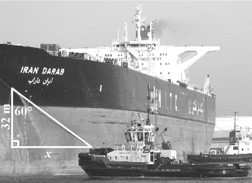 13. The Iran Darab is a crude oil tanker. The picture below shows the tanker being pulled by a tug boat.