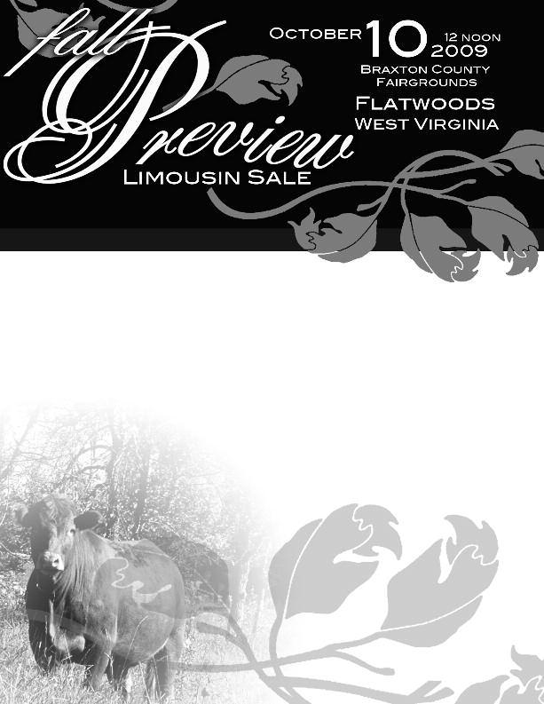 Schedule of Events Friday, October 9, 2009 Cattle Available for viewing Saturday, October 10, 2009 Cattle Available for viewing 11:00 am - Lunch served 12:00 noon - Fall Preview Limousin Sale Sale
