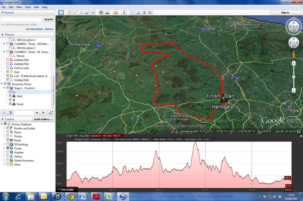 STAGE 1 ELEVATION Harrogate to Harrogate (120 Miles) STAGE 2 ELEVATION Harrogate to Sheffield (100 Miles) Route files are also available in