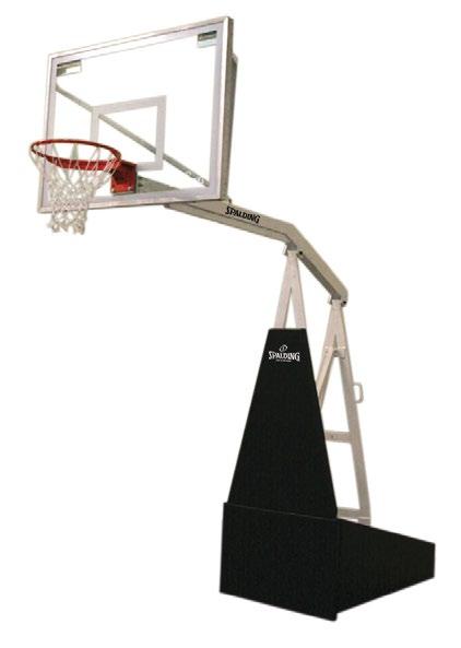 assisted one lever height adjustment (no tools needed) Goal height is adjustable from 8 to 10 White powder coat finish Will fit through standard 6' 8" double door with backboard lowered Rolls on four
