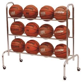 finish Includes swivel wheels Non-topple base Angled rails for easy ball removal 411-603 NBA