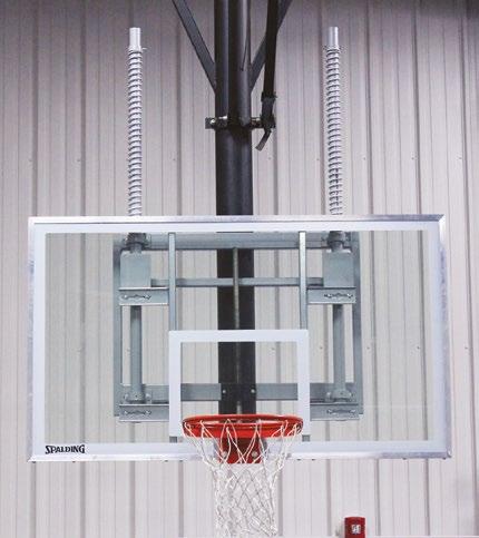 SPALDING HELIX FAN HEIGHT ADJUSTER Spring-loaded technology for easy height adjustment Infinite backboard adjustment between 8-10 feet on Wall-Braced and Ceiling-Suspended Backstops
