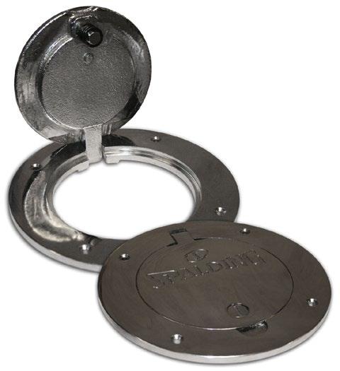 SPALDING FLOOR PLATES & SLEEVES CHROME CHROME FLOOR PLATE/SLEEVE Chrome-plated cover plate includes slotted locking mechanism Opens with simple turn of a flathead screwdriver or coin Cover plate
