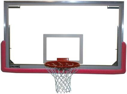 SPALDING GLASS BACKBOARDS & E-Z BOLT PADDING BANTAM BACKBOARD Smaller backboard for practice and recreational play, forcing players to focus on target area Includes rim restrainer Goal