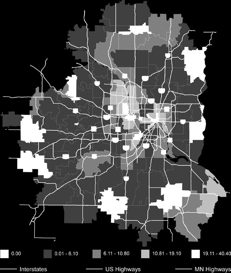 Zip codes in the downtown areas and along major highway corridors tend to have higher asthma