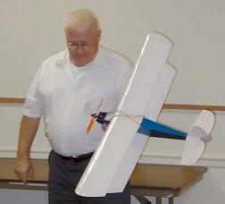 Jesse Davis showed his SR Batteries Bantam Bipe. This plane September 3rd Meeting Minutes can fly as a biplane or as a high wing monoplane. The kit has nice laser cutting.