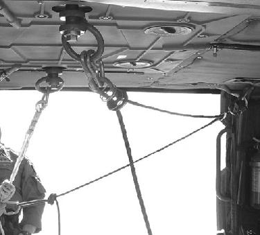 Figure 4-17. H-60 Red Rappel Rings Belay Set-Up a. After each 10 feet (approximately) of in-belay, rescue crewman performs hold be