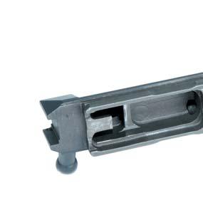 The bottom part of the bolt carrier has a recess which is divided into two parts by partition wall c. The partition wall together with unlocking tip d control the motion of the locking piece.