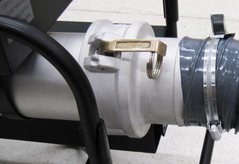 c. For negative pressure, high-flow testing, remove the low flow nozzle if it is installed. Then, connect the grey cast aluminum cam lock connector to the inlet side of the blower per Figure 8.