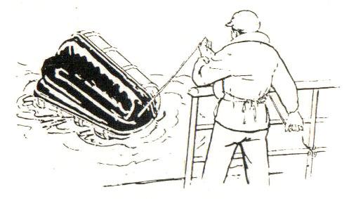 B - Launching method: 1 - When launching, release the hydrostatic release unit and let the liferfat launch automatically into the water or alternatively cast the liferaft overboard by hand.
