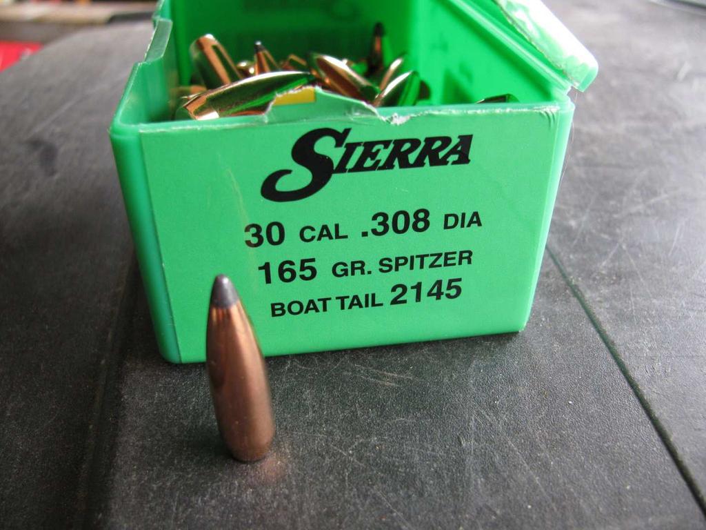 factory ammo I had was light/high-velocity 110 gr., I was looking for something mid-range. I located some 165 gr.