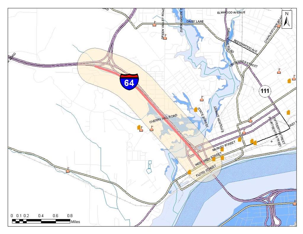 KIPDA ID # 1003 I-64 Project Type: ROADWAY CAPACITY Description: Widen I-64 from 5 to 6 lanes from I-265 to IN 111. Additional east bound lane between southbound I-265 & IN 111. Approximately 1.