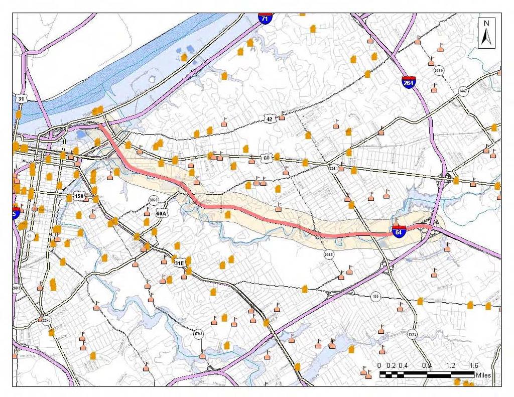 I-64 KIPDA ID # 389 Project Type: ROADWAY CAPACITY Description: I-64 corridor improvements to consider alternative transportation modes as well as the addition of one travel lane in each travel