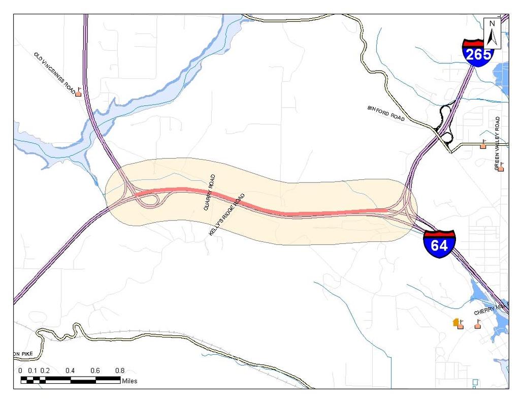 KIPDA ID # 995 I-64 Project Type: ROADWAY CAPACITY Description: Widen I-64 from 2 to 3 travel lanes eastbound; and from 3 to 4 travel lanes westbound from US 150 to I-265 (2.1 miles).