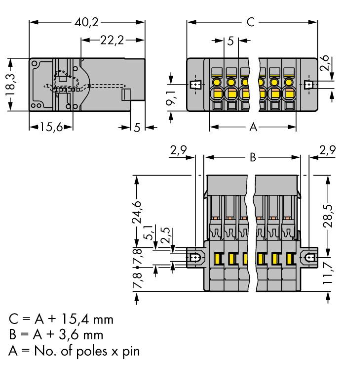 mounting types; for parallel or perpendicular mounting; pin spacing mm / 0197 in; 4-pole - Item No: 769- Address