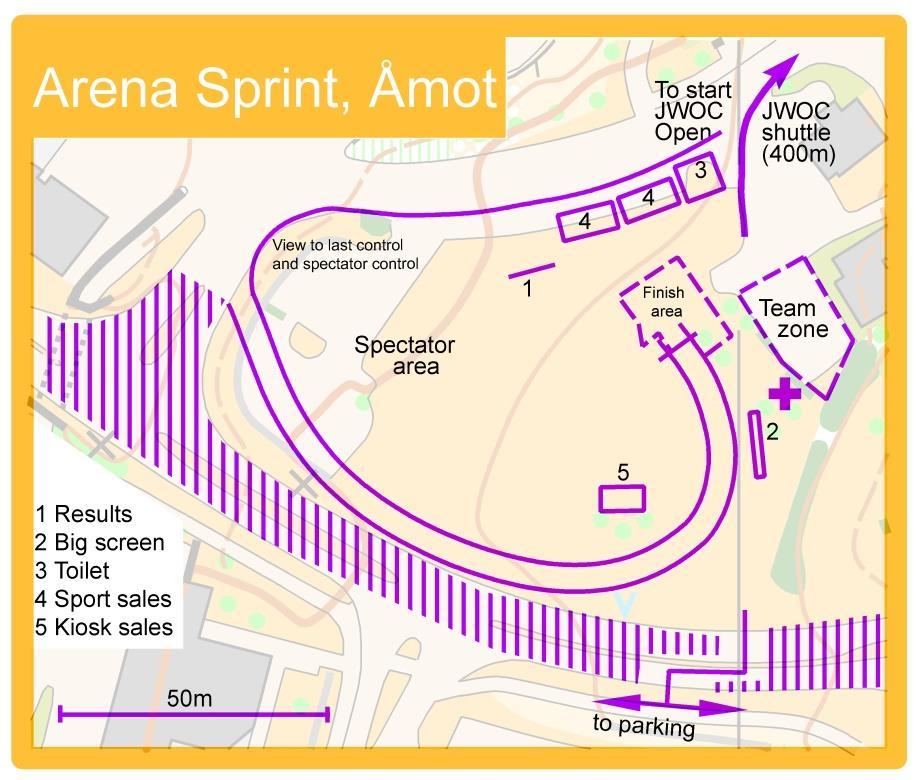 At the map the transition between compulsory route and the free orienteering is defined as where the dashed line changes to continuous line. See example below.