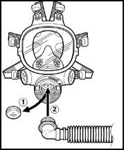 Fig. 10 2. Screw GVP-123 breathing tube elbow adapter into the center port of the 7800S facepiece inlet of the respirator. (Figure 10) 4.