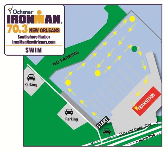 Swim Course 1.2 Miles The swim is a point to point, time trial swim starting from the south west side of the marina. The course proceeds in a modified M shape.