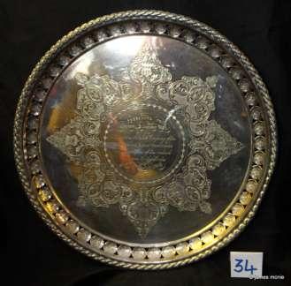 D34 Round Tray Presented to Capt A Hay by the