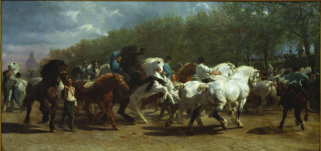 Bonheur was well established as an animal painter when the painting debuted at the Paris Salon of 1853, where it received wide praise.