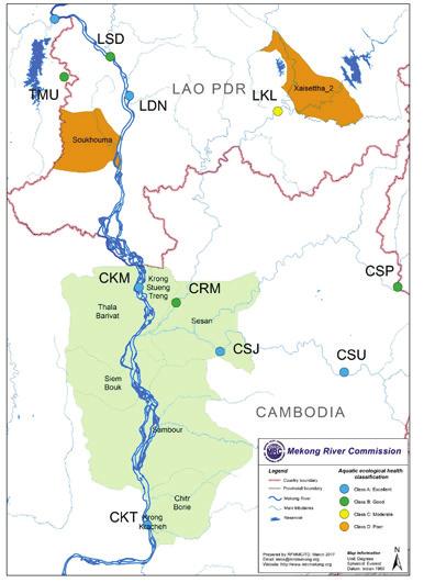 Figure 4: Aquatic Ecological Health Sites in the Mekong and Sekong Project Area 1 1 The aquatic ecological health sites were selected as biomonitoring sites that support the Mekong River Report Card