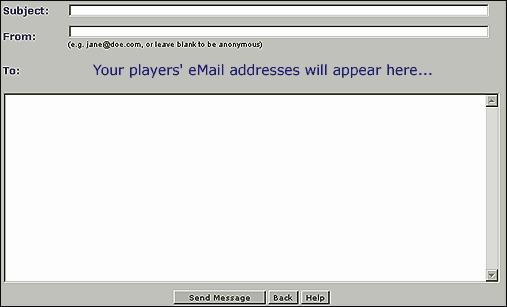If you wish to send E-mail to all of your Players at once, click the "Compose and Send E-mail" button near the bottom of the "Team Administration" page.