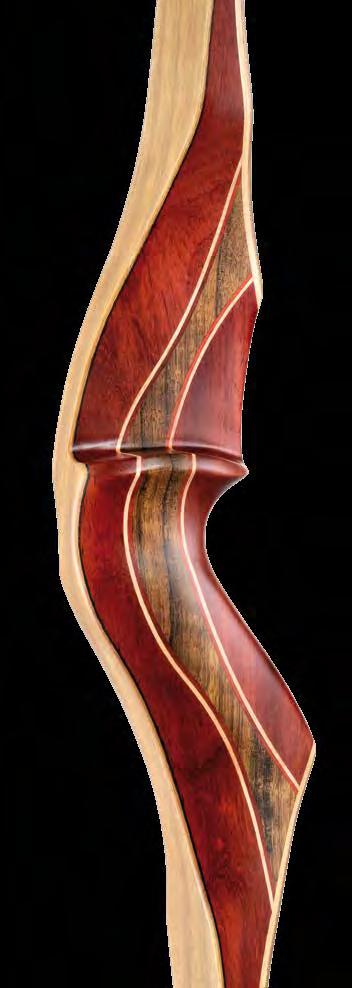 The three-layered limbs are made of a central maple layer overlaid by elm wood and clear