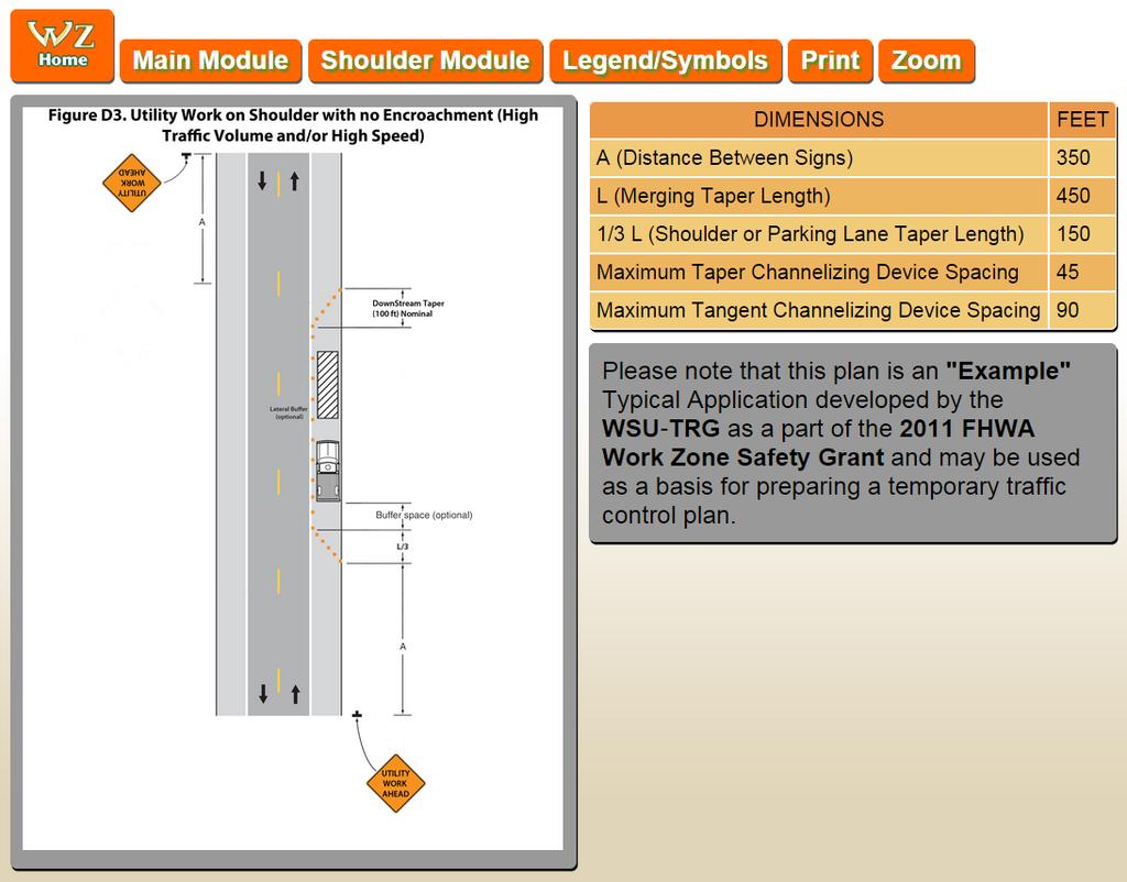 DISPLAY OF TTCP A table will be shown which displays the appropriate dimensions for the layout of TTCDs The appropriate plan will be displayed on screen, including all required devices