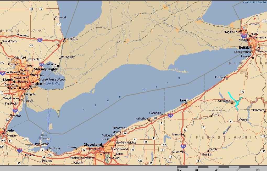 Lake Erie (shallowest of the Great Lakes) Buffalo Average depth, H ~ 20m Maximum depth, H ~ 60m Length, L ~ 400km Toledo Buffalo Toledo