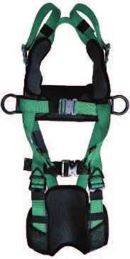 Shoulder and leg padding Dual load indicator Bayonet style buckles with locking engagement window Lanyard keepers on shoulder straps Two tool holder loops at the back of the waist belt 140 kg