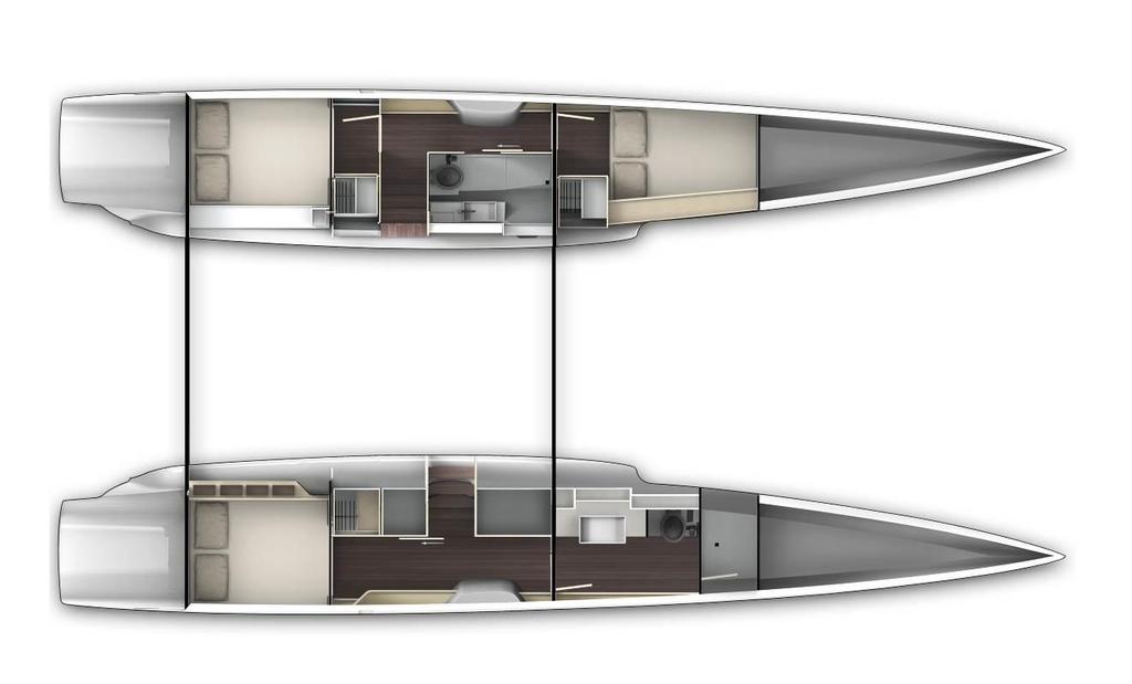 OWNER S VERSION Starboard hull Companionway: Sliding door separating the owner s hull from the saloon Wardrobe, storage 3 kg washing machine (in option) Opening deck hatch T20 Aft cabin: Longitudinal