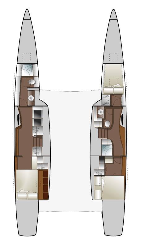 INTERIOR Hulls To meet your requirements as fully as possible, different types of interior layout are available: Owner: the port hull is fully dedicated to the Owner s suite, while the
