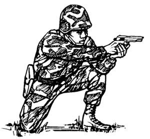 Figure 2-10. Kneeling position. d. Crouch Position. Use the crouch position when surprise targets are engaged at close range (Figure 2-11).