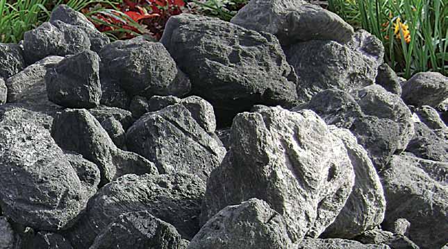 BOULDERS Charcoal Feather Rock [this material is in baskets] Feather Rock is a lightweight, natural volcanic stone that is mined in the high Sierra Mountains of California.
