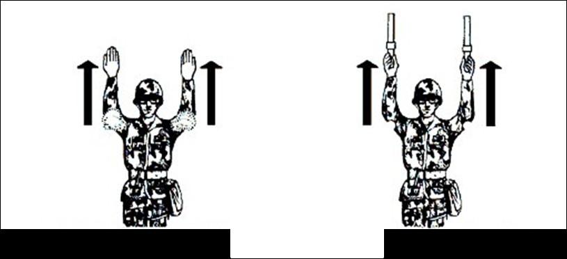MOVE AIRCRAFT FORWARD The arms are pointed directly forward at shoulder