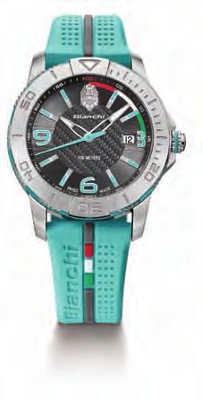 THREE PRODUCT LINES Bianchi Timepieces include three contemporary sport watches, all 100m water resistant and with scratch resistant sapphire crystal: a sporting luxury-oriented Chrono