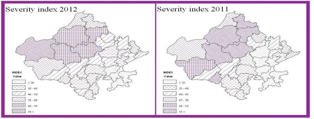 Table 9: No. of Districts according to categories of Severity Index (2011) S.No. Category District No. of Districts 1. > 35 Baran, Bundi, Jaipur, Jhalawar, Kota, Sawai Madhopur, Tonk 7 2.