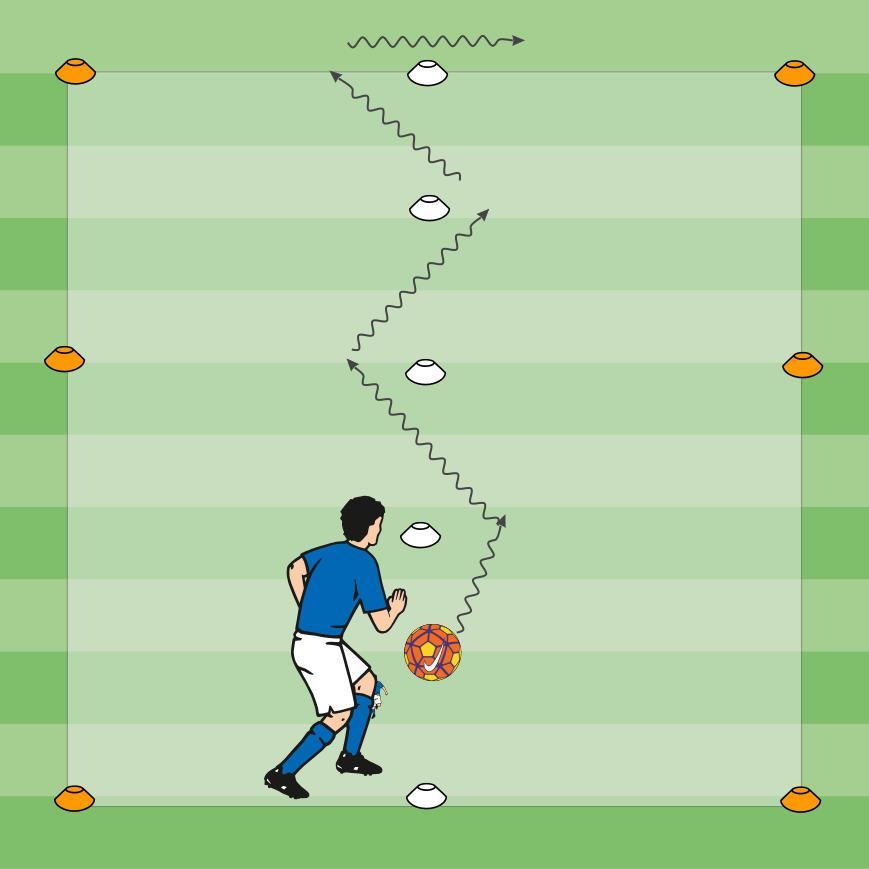 NC Youth Academy Close Control Figure 8 Dribble Equipment and Field Organization: 1 ball; 4 cones; stopwatch 12 yard line marked with 4 cones, each 3 yards apart Instructions: The player starts on
