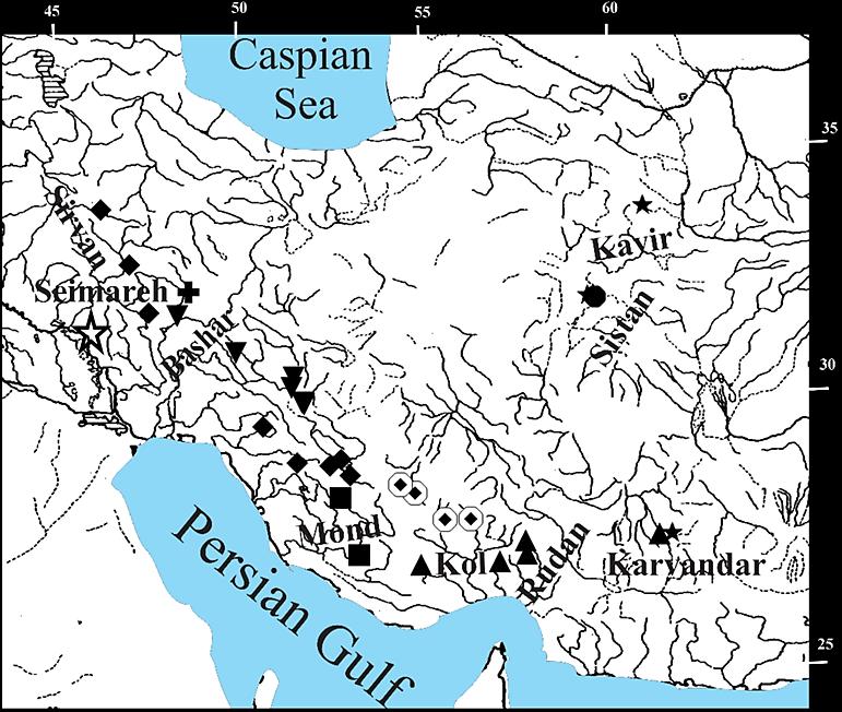 Esmaeili et al.- Review of the genus Garra Fig.31. Fig. 31. Records of Iranian Garra species., G. gymnothorax;, G. mondica;, G. persica;, G. rossica;, G. rufa;, G. sp. Kol;, G. lorestanensis and G.