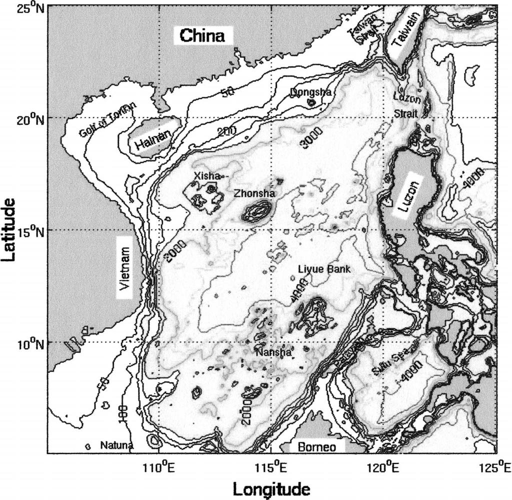 NOVEMBER 2004 CHU ET AL. 1719 FIG. 1. Geography and isobaths showing the bottom topography of the South China Sea. Goddard Space Flight Center, respectively (Tolman 1999).