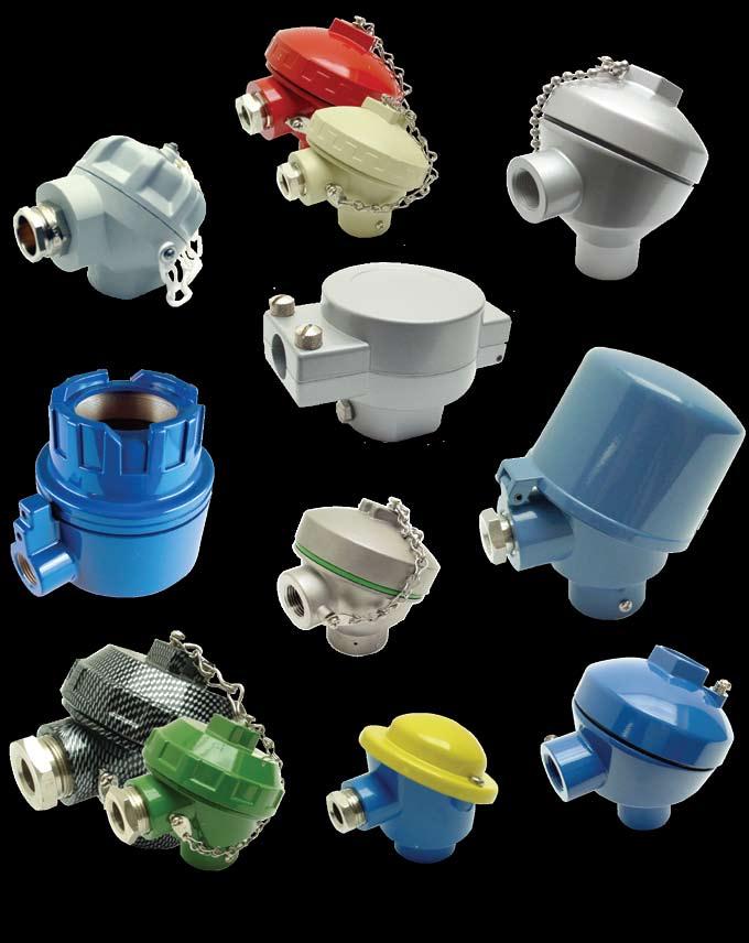 Custom Heads Terminal Heads SS, Aluminium, CI, Plastics Heads Tailor made to suit specific requirements Various process and conduit entries available Colour painting to RAL no s Epoxy Coating
