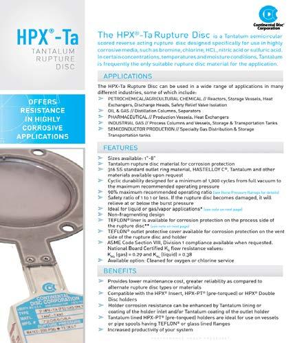 The HPX Rupture Disc Product Family contains a
