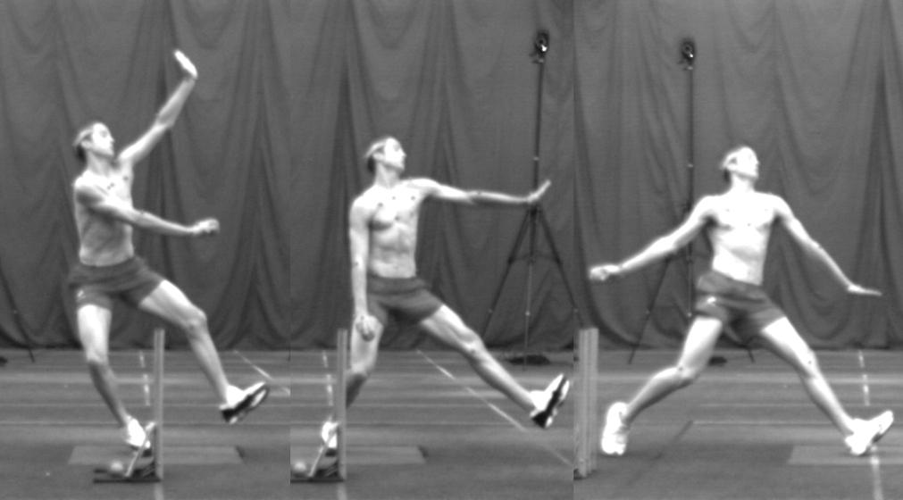 Once the back foot is on the ground, bowlers twist their shoulders back relative to their pelvis (shoulder counter-rotation) and stretch out their front leg in preparation for front foot contact