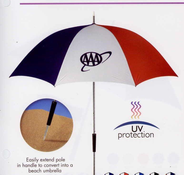 Golf/ Beach Umbrella Golf, Beach, Carrying Case, Shoulder Strap, Manuel Open, Pinch Proof Runner, Steel Frame, Nylon, Plastic Handle, 66" Arc, Uvp Protection, Windproof, 46" Folded, 56" Diameter, 33"