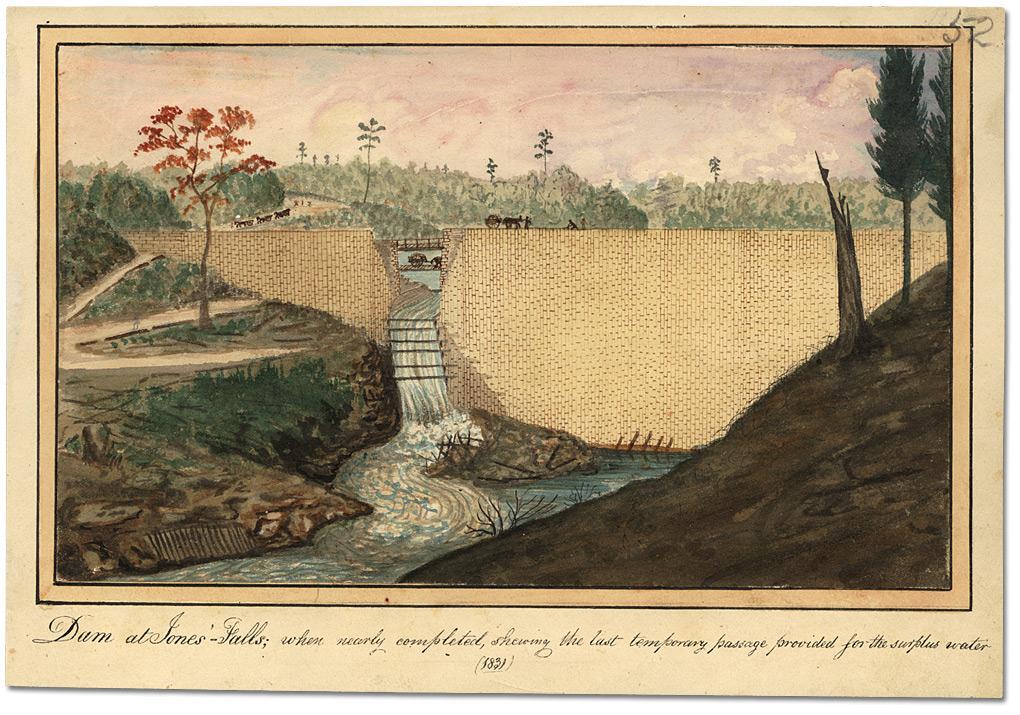 Dam at Jones Falls (1841) Dam at Jones Falls; when nearly completed, showing the last temporary passage provided
