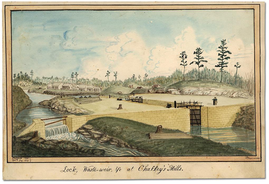 Lock at Chaffey s Mills Lock, Waste-weir at Chaffey's Mills, by Thomas Burrowes, 1833