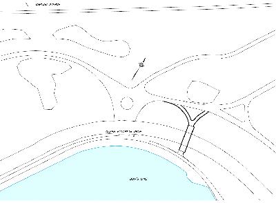 Commissioners Park: OPTIONS: 1. Widen road to provide refuge median at locations 1 & 2 2.
