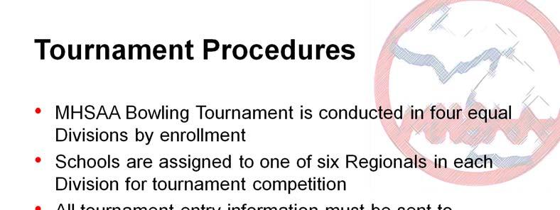 The MHSAA Tournament is conducted in four equal divisions by enrollment, schools are assigned to one of 6 Regionals in each
