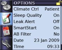 Depending on how the device has been customized via the Clinical Setup menu, the following screens can be viewed: EPR Level only displayed in CPAP mode if set to PATIENT in the Clinical Setup menu.